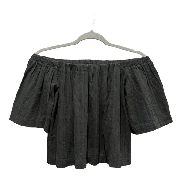 REFORMATION Tomato Off Shoulder Linen Top Crop Blouse Black Womens Size XS - Picture 2 of 12